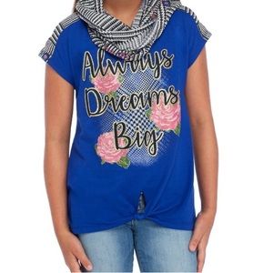 Beautees Short Sleeves Knot Front Top With Scarf